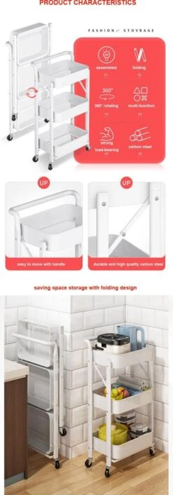 Inklapbare Keukentrolley - Keukentrolley Op Wieltjes - Serveerwagen - Metaal - Wit - 89,5*44*30cm -Thuisopslag 420x1200 1