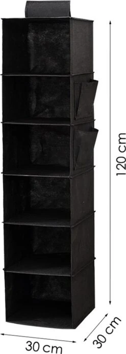 Merkloos Kast Organizer - 6 Vakken - Textiel - Zwart - Hangende Opberger - Organizer Hangend - Kleding Opberger - Kledingkast Organizer -Thuisopslag 429x1200