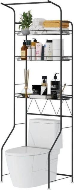 Merkloos Opbergrek - Zwart - 3 Schappen - 187*67*43 Cm - Opbergrek Voor Boven Wasmachine - Wasmachine Rek - Luxe Design Wasmachine Kast - Badkamerrek - Opbergkast -Thuisopslag 469x1200