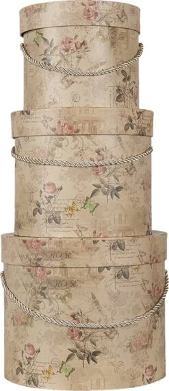 Clayre & Eef Hoedendoos Set Van 3 Ø 23x20 Cm Beige Roze Karton Bloemen Opbergdoos Cadeaudoos 12 Clayre & Eef Hoedendoos Set Van 3 Ø 23x20 Cm Beige Roze Karton Bloemen Opbergdoos Cadeaudoos -Thuisopslag 520x1200 1