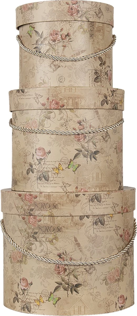 Clayre & Eef Hoedendoos Set Van 3 Ø 23x20 Cm Beige Roze Karton Bloemen Opbergdoos Cadeaudoos 5 Clayre & Eef Hoedendoos Set Van 3 Ø 23x20 Cm Beige Roze Karton Bloemen Opbergdoos Cadeaudoos - Afbeelding 3
