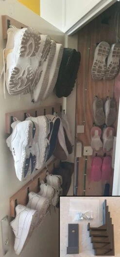 Merkloos Ophang Haken (klein) Met Schroef - 6 Stuks Voor 3 Paar Schoenen - Universele Haken - Schoenen Ophangen - Kast Organiseren - Schoenen Opbergsysteem - Mat Zwart - Incl. Bevestigingsmateriaal