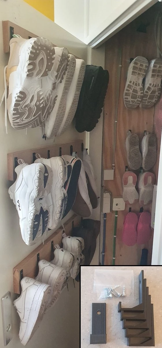 Merkloos Ophang Haken (klein) Met Schroef - 6 Stuks Voor 3 Paar Schoenen - Universele Haken - Schoenen Ophangen - Kast Organiseren - Schoenen Opbergsysteem - Mat Zwart - Incl. Bevestigingsmateriaal 3 Merkloos Ophang Haken (klein) Met Schroef - 6 Stuks Voor 3 Paar Schoenen - Universele Haken - Schoenen Ophangen - Kast Organiseren - Schoenen Opbergsysteem - Mat Zwart - Incl. Bevestigingsmateriaal