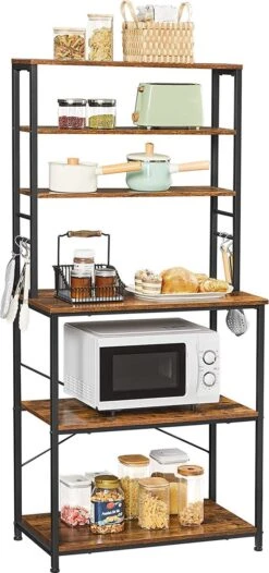 IN.HOMEXL Velosty - Keukentrolley - Keukenkast - Keukenrek Staand - Industrieel - Bruin - Zwart - 80 X 40 X 167 Cm -Thuisopslag 563x1200