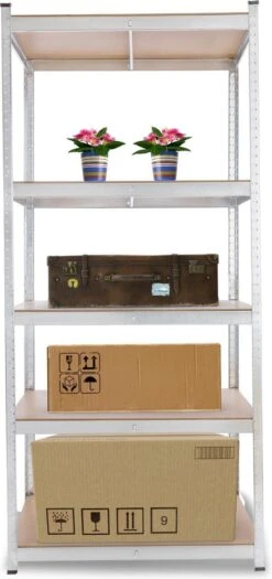 AREBOS Stellingkast - Opbergrek - 5 Planken - 1000 Kg Draagkracht - 90x45x200 Cm - Metaal/MDF - Te Gebruiken Als Werkbank