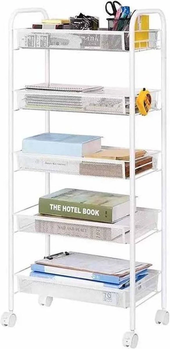 Buxibo Opbergrek 5 Laags Op Wieltjes Met Open Vakken - Opberg Rek Organizer Voor Keuken / Badkamer - Nisrek - Verrijdbare Ruimtebesparende Opbergkast Keuken / Badkamer Kast - Opbergrekje Met Wielen - Wit 3 Buxibo Opbergrek 5 Laags Op Wieltjes Met Open Vakken - Opberg Rek Organizer Voor Keuken / Badkamer - Nisrek - Verrijdbare Ruimtebesparende Opbergkast Keuken / Badkamer Kast - Opbergrekje Met Wielen - Wit