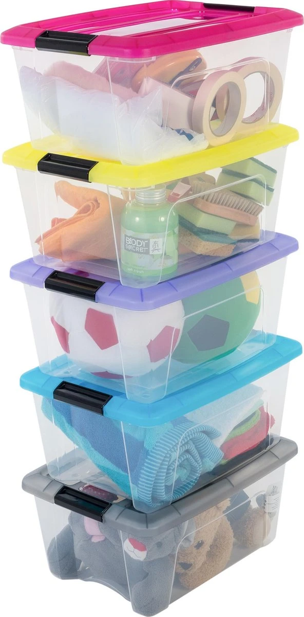 IRIS Topbox Opbergbox - 5 Stuks Van 15L - Kunststof - Transparant/Multicolor 3 IRIS Topbox Opbergbox - 5 Stuks Van 15L - Kunststof - Transparant/Multicolor