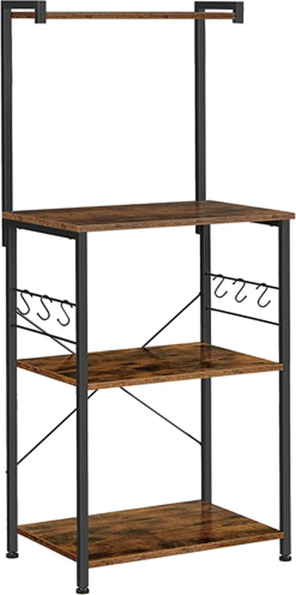 Hoppa! Staande Kast Met 3 Planken, Keukenkast Organizer, Keukenrek Staand, Industrieel Design, Voor Magnetron, Kookgerei, Specerijen, Potten En Pannen, Vintage Bruin-zwart 3 Hoppa! Staande Kast Met 3 Planken, Keukenkast Organizer, Keukenrek Staand, Industrieel Design, Voor Magnetron, Kookgerei, Specerijen, Potten En Pannen, Vintage Bruin-zwart