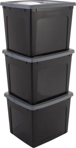 Iris Ohyama Modular Clearbox Opbergbox - 30L - Kunststof - Zwart/Grijs - Set Van 3