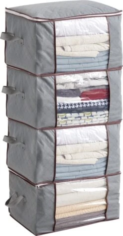 ACAZA Opvouwbare Opbergtassen - Set Van 4 Organizers Met Versterkte Handgreep & Stevige Ritssluiting Voor Kleding, Beddengoed, Dekbedden, Kussens - Grijs