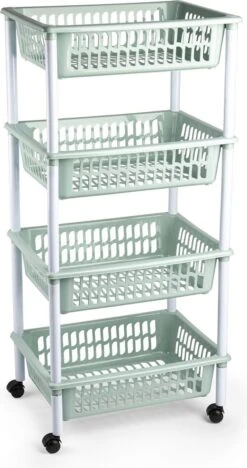 Opberger/organiser Trolley/roltafel Met 4 Manden 85 Cm Mintgroen - Etagewagentje/karretje Met Opbergkratten