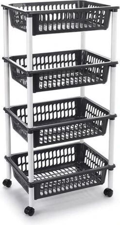 Opberg Trolley/roltafel - Antraciet Grijs - Met 4 Manden - 40 X 30 X 85 Cm