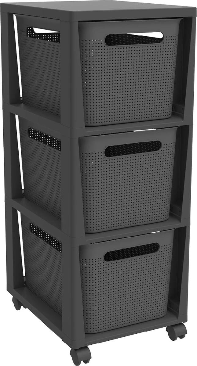 Rotho Tower Brisen - Ladekast 3 X 16L Met Wieltjes - Antraciet 3 Rotho Tower Brisen - Ladekast 3 X 16L Met Wieltjes - Antraciet