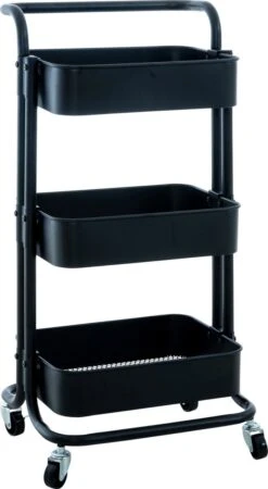 Trolley Keuken - Trolley Op Wieltjes - Trolley Serveerwagen - Zwart