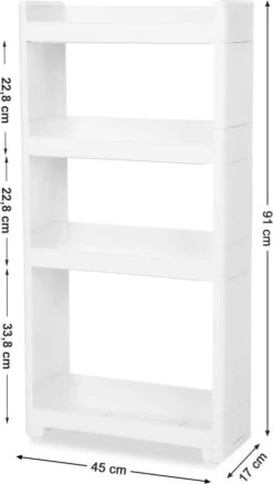 Songmics Smal Opbergrek 4-laags Met Wieltjes - Kunststof - Wit -Thuisopslag 677x1200