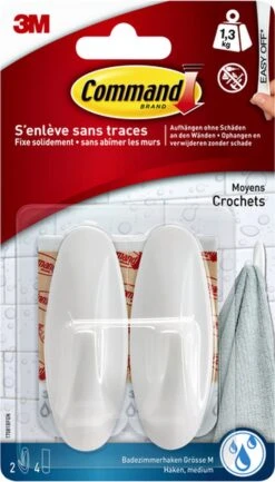 3M Command™ Designer Haak Met Waterbestendige Strips 17081B, Medium, 2HKS+4S/pak