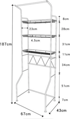 Merkloos Opbergrek - Zwart - 3 Schappen - 187*67*43 Cm - Opbergrek Voor Boven Wasmachine - Wasmachine Rek - Luxe Design Wasmachine Kast - Badkamerrek - Opbergkast -Thuisopslag 705x1200 3