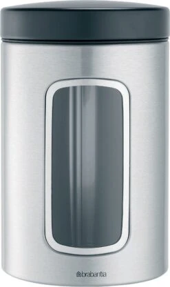 Brabantia Voorraadbus - 1,4 L - Matt Steel Fingerprint Proof / Matt Black Deksel - Met Venster -Thuisopslag 713x1200 1