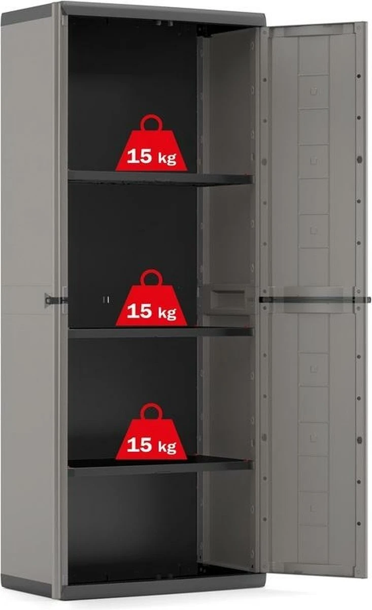 Keter Jolly Hoge Kast - 3 Planken - 68x39x166 Cm - Donker Grijs/zwart 7 Keter Jolly Hoge Kast - 3 Planken - 68x39x166 Cm - Donker Grijs/zwart - Afbeelding 5