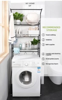 Merkloos Opbergrek - Zwart - 3 Schappen - 187*67*43 Cm - Opbergrek Voor Boven Wasmachine - Wasmachine Rek - Luxe Design Wasmachine Kast - Badkamerrek - Opbergkast -Thuisopslag 745x1200 4