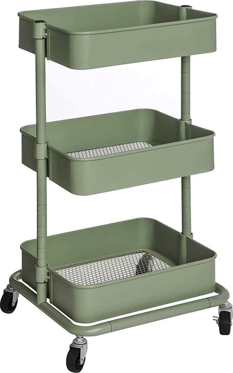 SONGMICS Trolley Met 3 Niveaus, Opbergwagen, Keukenplank Met Wielen, In Hoogte Verstelbare Rekken, Serveerwagen Met 2 Remmen, Eenvoudige Montage, Voor Badkamer, Keuken, Kantoor, Grijsgroen BSC060C01 3 SONGMICS Trolley Met 3 Niveaus, Opbergwagen, Keukenplank Met Wielen, In Hoogte Verstelbare Rekken, Serveerwagen Met 2 Remmen, Eenvoudige Montage, Voor Badkamer, Keuken, Kantoor, Grijsgroen BSC060C01