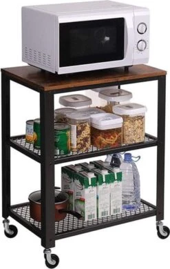 ZAZA Home Keukenplank Op Wielen Serveerwagen Met 3 Planken En 6 Haken -Thuisopslag 760x1200 1