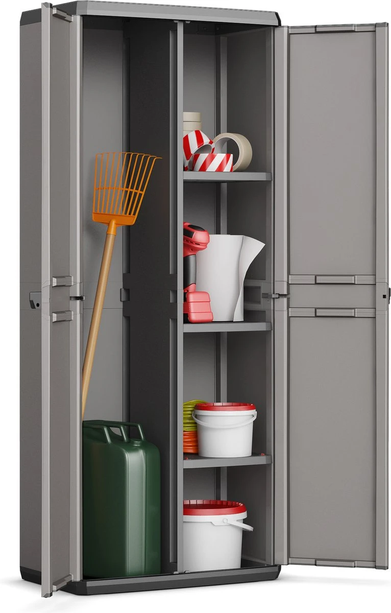 Keter Più Multipurpose Opbergkast - 3 Planken - 39x68x166cm - Donkergrijs/Zwart 5 Keter Più Multipurpose Opbergkast - 3 Planken - 39x68x166cm - Donkergrijs/Zwart - Afbeelding 3