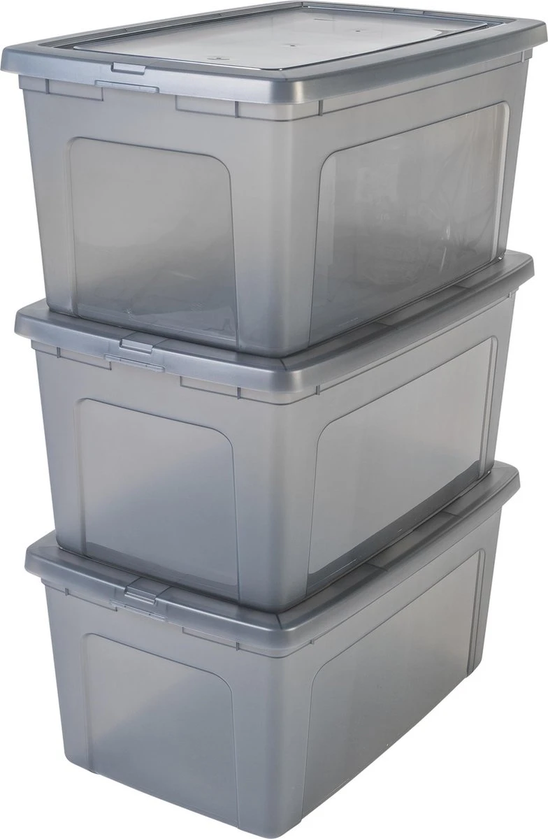 IRIS Modular Clear OpbergBox - 50L - 3 Stuks - Grijs 3 IRIS Modular Clear OpbergBox - 50L - 3 Stuks - Grijs