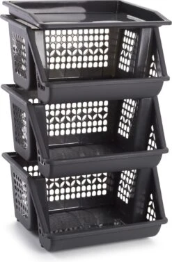 Antraciet Grijze Opberg Kratten/kasten/organizers 3 Vakken 62 Cm - Stapelkratten - Stapelbare Manden