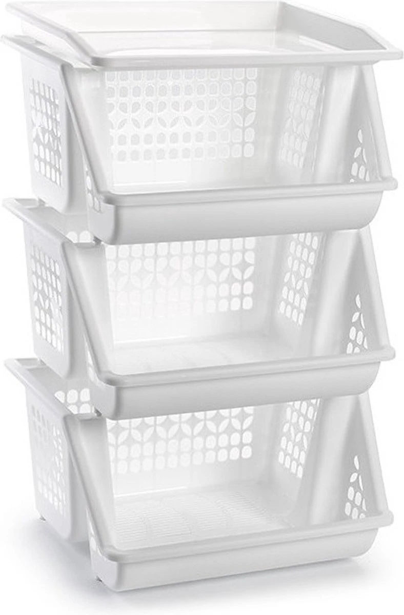 3x Witte Opberg Kratten/kasten/organizers 62 Cm - Stapelkratten - Stapelbare Manden/bakken Om Spullen In Op Te Bergen 3 3x Witte Opberg Kratten/kasten/organizers 62 Cm - Stapelkratten - Stapelbare Manden/bakken Om Spullen In Op Te Bergen