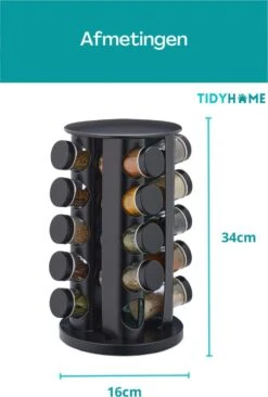 TidyHome Kruidenrek Draaibaar - Kruidenpotjes - Kruiden Carrousel - 20 Kruidenpotjes - Zwart - RVS - Draaibaar - Aanrecht Organizer - Inclusief Labels, Pen En Trechter - Keuken Organizer -Thuisopslag 809x1200