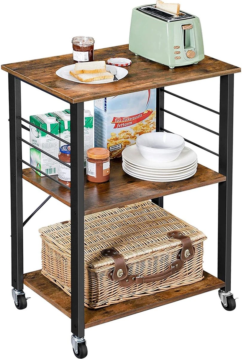 IN.HOMEXL Durbin - Keukentrolley - Keukentrolley Op Wieltjes - Multifunctionelle Trolley - Keukentrolley Met Lades – Rolkast – Serveerwagen – Bruin 60 X 40 X 89cm 10 IN.HOMEXL Durbin - Keukentrolley - Keukentrolley Op Wieltjes - Multifunctionelle Trolley - Keukentrolley Met Lades – Rolkast – Serveerwagen – Bruin 60 X 40 X 89cm - Afbeelding 8