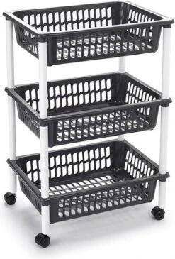 Antraciet Grijze Opberg Trolleys/roltafels Met 3 Manden 62 Cm - Etagewagentje/karretje Met Opbergkratten