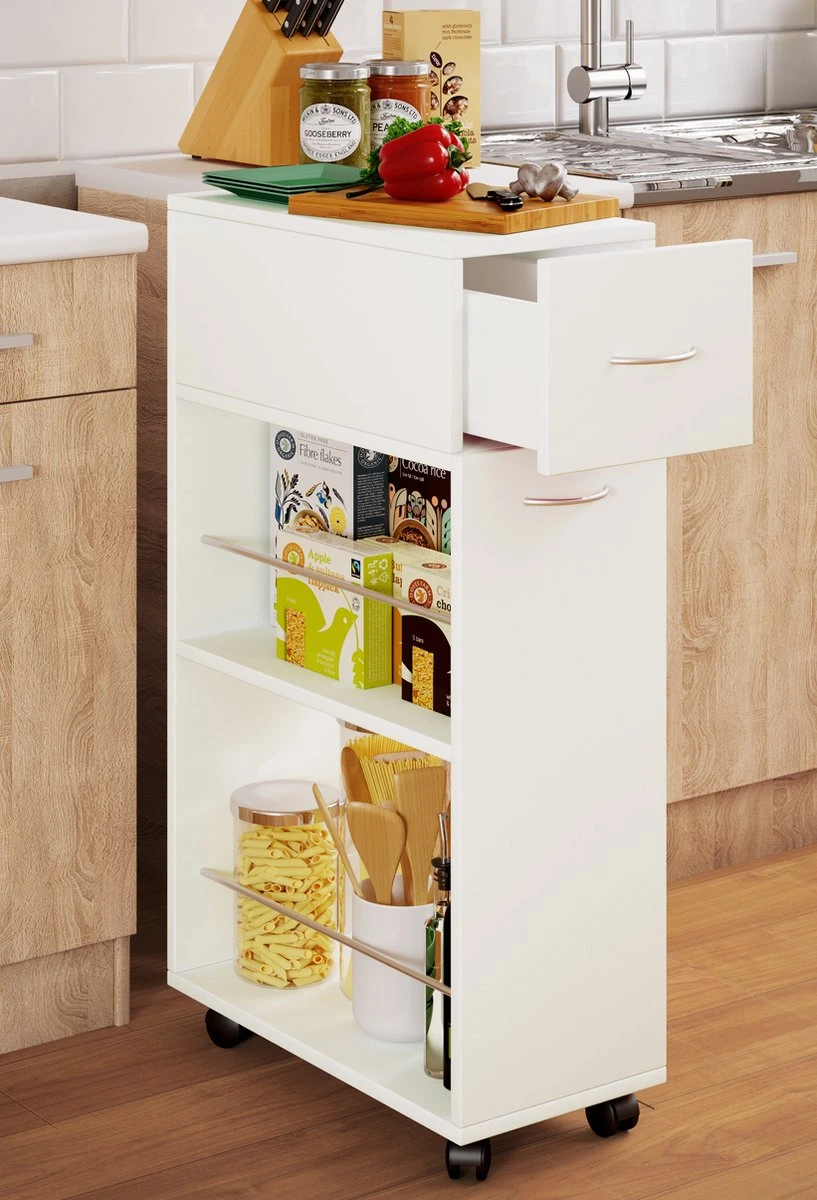 VCM Keuken Trolley Serveerwagen Niche Kast Rolbare Wielen Tusal Lade Keuken Trolley Serveerwagen Niche Kast Rolbare Wielen Tusal Lade 4 VCM Keuken Trolley Serveerwagen Niche Kast Rolbare Wielen Tusal Lade Keuken Trolley Serveerwagen Niche Kast Rolbare Wielen Tusal Lade - Afbeelding 2