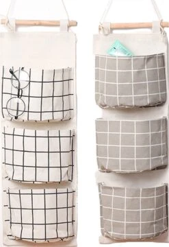 Merkloos Opbergzakken Linnen - Ruimtebesparend - 2 Stuks - Hangende Opberger - Textiel - 64x25cm