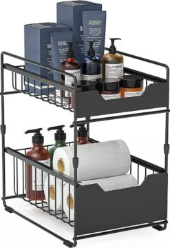 BOTC Organizer - Gootsteenkast Organizer - Opbergrek - Aanrecht Organiser – Keuken Organizers - Tweelaags – Metaal – Antislip