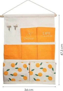 Merkloos Opbergzakken Linnen - 2 Stuks - Oranje / Wit - Muurorganizer - Wandorganizer -Hangende Opberger - Textiel - Organizer Voor Spullen - Opbergzak Hangend - Muurdecoratie -Thuisopslag 838x1200 3