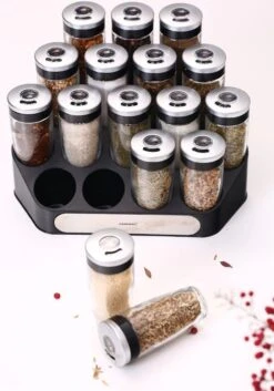 Merkloos Decopatent® Kruidenrek Incl. 16 Glazen Kruiden Potjes - Rvs Strooideksel - Staand Kruiden & Specerijen Rek - Kruidenpotjes Glas -Thuisopslag 840x1200 3