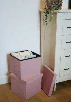 Oliva's - Opbergbox - Opbergmand Met Deksel - Opbergdoos - Opberg Poef - Set Van 2 Stuks - Velvet Ribstof - Roze -Thuisopslag 840x1200 4