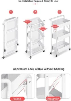 Inklapbare Keukentrolley - Keukentrolley Op Wieltjes - Serveerwagen - Metaal - Wit - 89,5*44*30cm -Thuisopslag 843x1200
