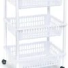 Opberg Trolley/roltafel/organizer Met 3 Manden 40 X 30 X 61,5 Cm Wit/wit - Etagewagentje/karretje Met Opbergkratten