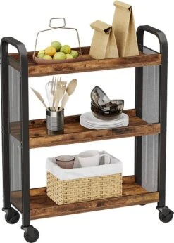 Hoppa! Serveerkar 3 Niveaus - Zwart/Bruin - Metaal - 66 X 26 X 85 Cm -Thuisopslag 857x1200 3