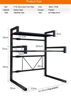 TammaT - Magnetronkast - Keukenrek - Magnetron Bovenkast - Ovenkast - Kruidenrek - Dubbel Laags Keukenkast Voor Boven Magnetron - Breedte Verstelbaar Magnetron Kast - Magnetron Rek - Metaal - Mat Zwart -Thuisopslag 859x1200 1