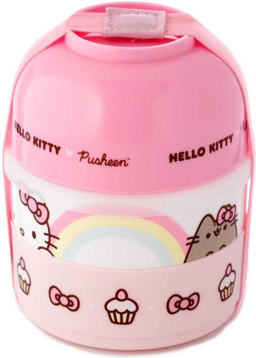 Hello Kitty & Pusheen De Kat - Gestapelde Ronde Bento Box Lunchtrommel 3 Hello Kitty & Pusheen De Kat - Gestapelde Ronde Bento Box Lunchtrommel