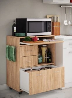 VCM Houten Keukenkarretje Serveerwagen Planken Rolbare Wielen Lade Kicha Houten Keukenkarretje Serveerwagen Planken Rolbare Wielen Lade Kicha -Thuisopslag 879x1200 1