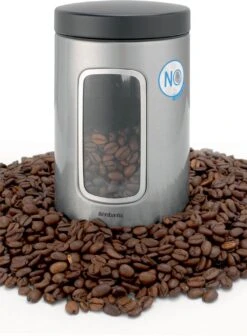 Brabantia Voorraadbus - 1,4 L - Matt Steel Fingerprint Proof / Matt Black Deksel - Met Venster -Thuisopslag 882x1200