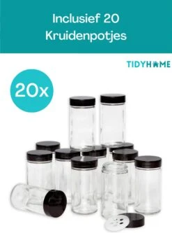 TidyHome Kruidenrek Draaibaar - Kruidenpotjes - Kruiden Carrousel - 20 Kruidenpotjes - Zwart - RVS - Draaibaar - Aanrecht Organizer - Inclusief Labels, Pen En Trechter - Keuken Organizer -Thuisopslag 889x1200 1