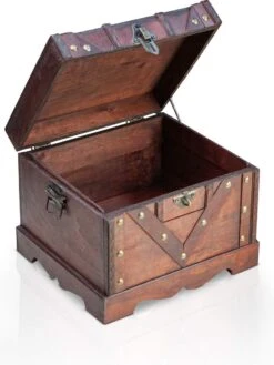 Brynnberg Schatkist "Vitec 24x21x18cm" - Grote Schatkist Plat, Bruin Met Klinknagels Versierd, Met Deksel, Slot En Sleutel, Piratenkist Afsluitbaar, Opbergdoos Met Handvat -Thuisopslag 900x1200 26