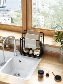 BROËL™ Vaatdoekhouder - Aanrecht Organiser - Keuken Organizers - Afdruiprek - Gootsteen Organizer - Aanrechtorganizer - Anti-roest - Hoge Kwaliteit - Zwart
