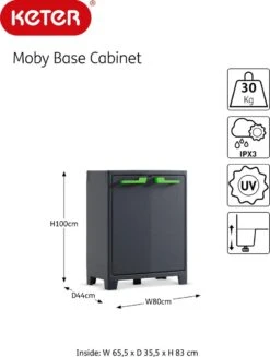 Keter Moby Lage Kast - 2 Planken - 80x44x100 Cm - Antraciet -Thuisopslag 907x1200 2
